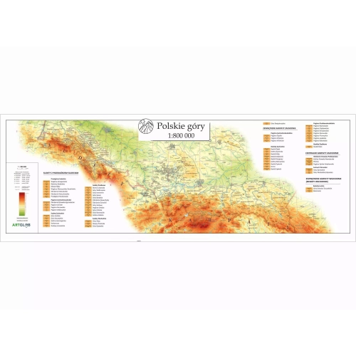 Polskie Góry mapa ścienna 1:800 000 - naklejka, 100x35 cm, ArtGlob